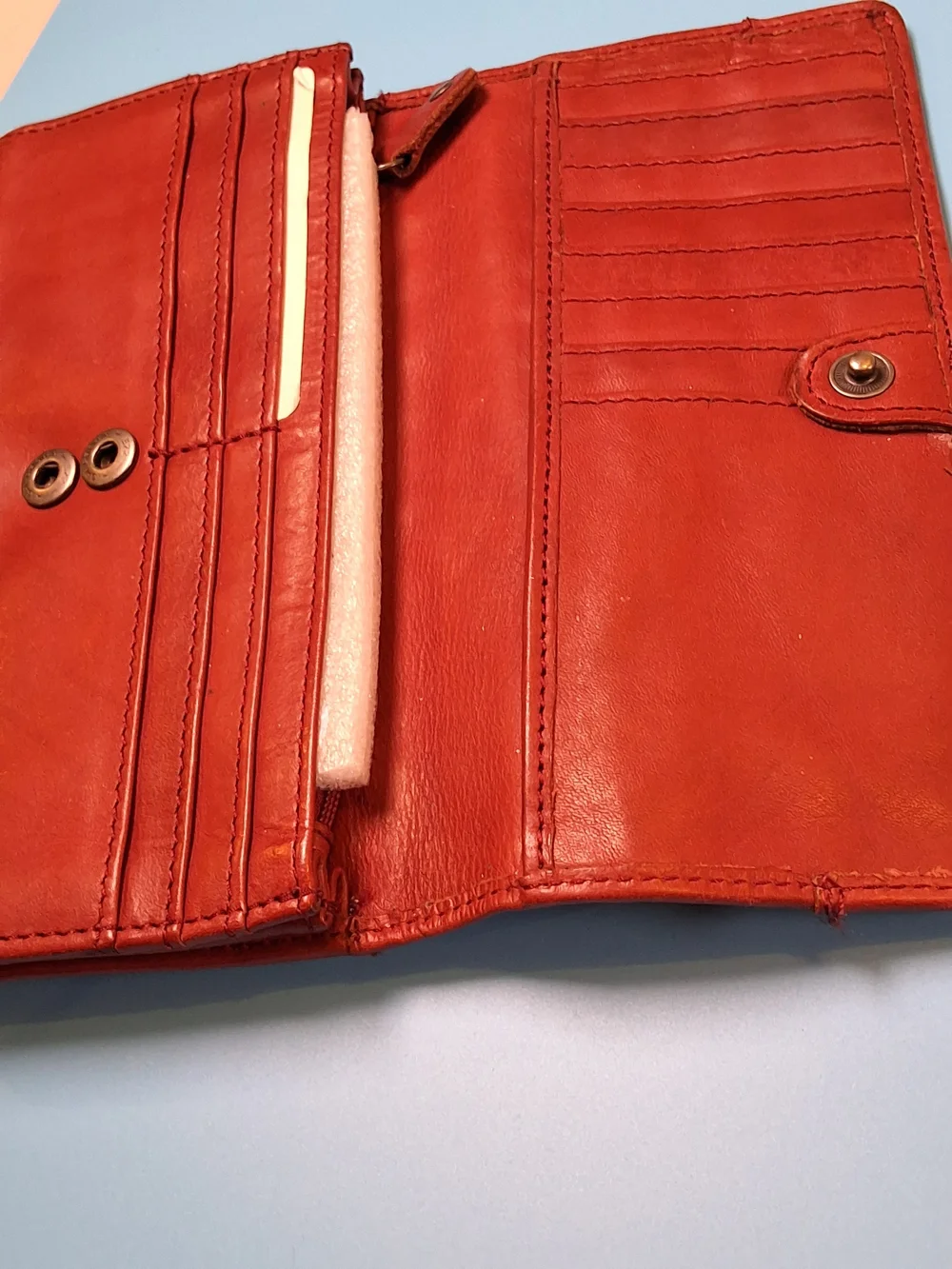 Sag Harbor Red Leather Clutch Wallet with Metal Logo